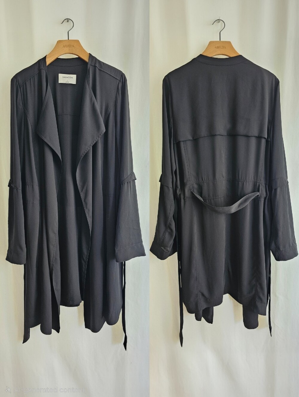 Aritzia Babaton Black Flowy Trench Coat with Belt - Picture 8 of 16